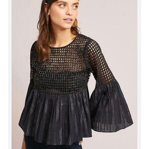 Anthropologie Maeve Alameda Black Beaded Silver Threaded Peplum Size 6
